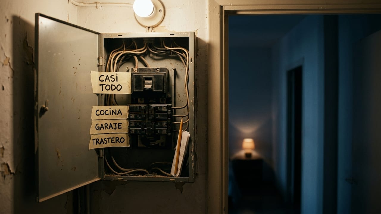 Open electrical panel where nearly every circuit hangs off a single main breaker